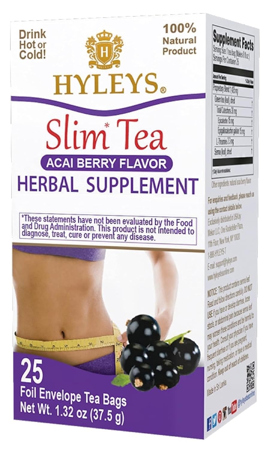 HYLEYS Slim Tea Acai Berry Flavor - Weight Loss Herbal Supplement Cleanse and Detox - 25 Tea Bags (1 Pack) - Image 2