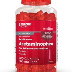 Amazon Basic Care Rapid Release Acetaminophen Caplets 500 mg, Extra Strength Pain Reliever and Fever Reducer for Headache, Backache, Menstrual Pain, Arthritis Pain, 400 Count