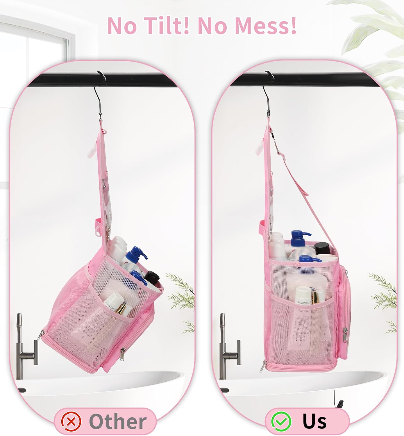 Ethereal Shower Caddy Portable, Mesh Shower Caddy Bag for College Dorm Room Essentials, Hanging Shower Bag for Gym, Camping, Beach(Pink) - Image 3