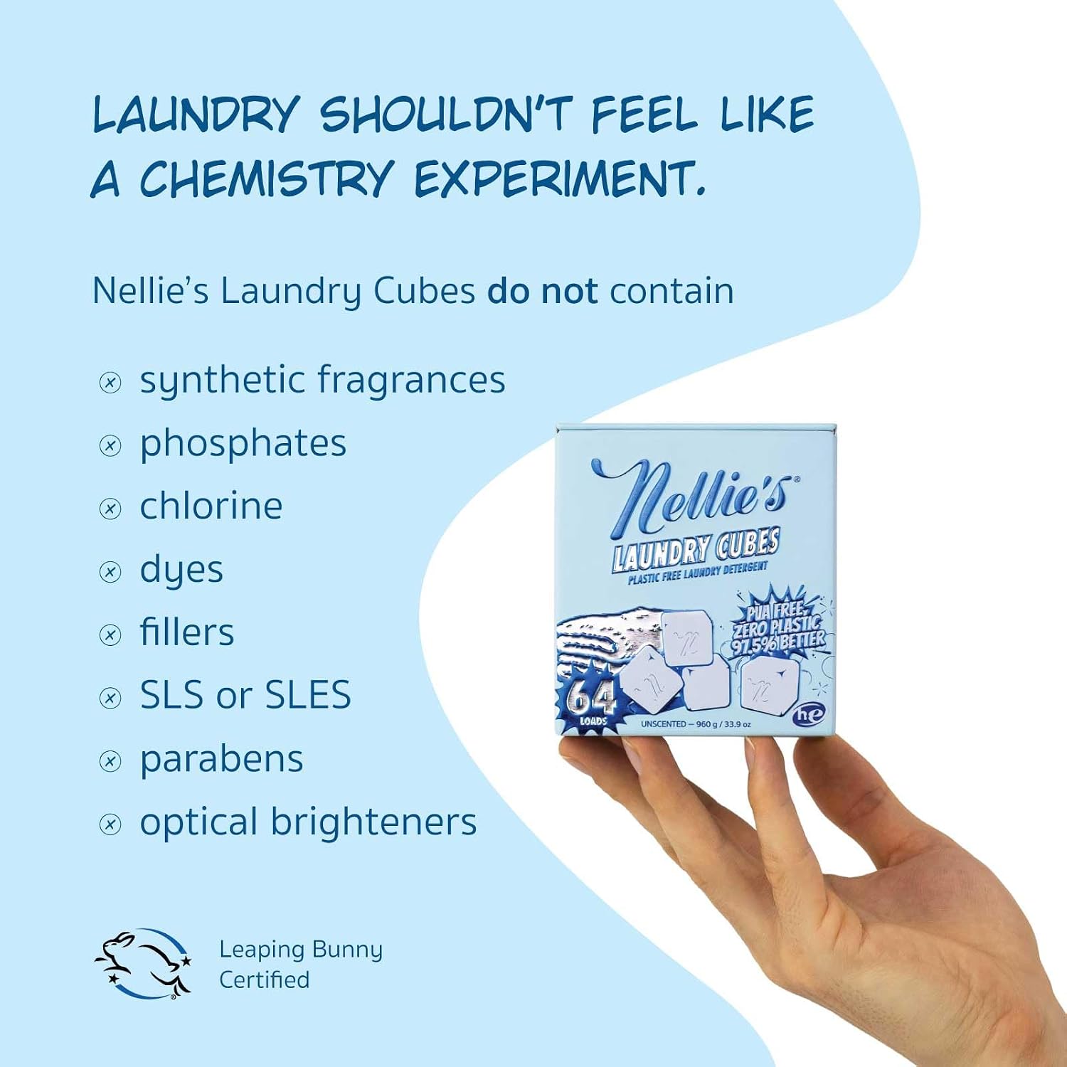 Nellie's Laundry Cubes 64 Load - Zero Plastic, PVA-Free Laundry Detergent - Tough on Stains & Odors - Dissolves in Hot or Cold Water - HE & Standard Machine Safe - Made in Canada - Image 6