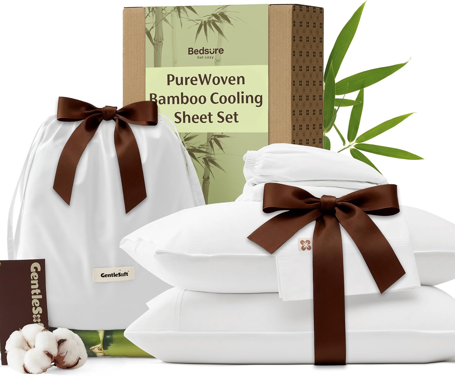 Bedsure Bamboo Viscose Cooling Sheets, Rayon Cotton Serene Blend, PureWoven, Breathable & Buttery Soft Queen Size Bed Set, Deep Pocket Up to 18", Hotel Luxury Bedding for Hot Sleepers, White - Image 2