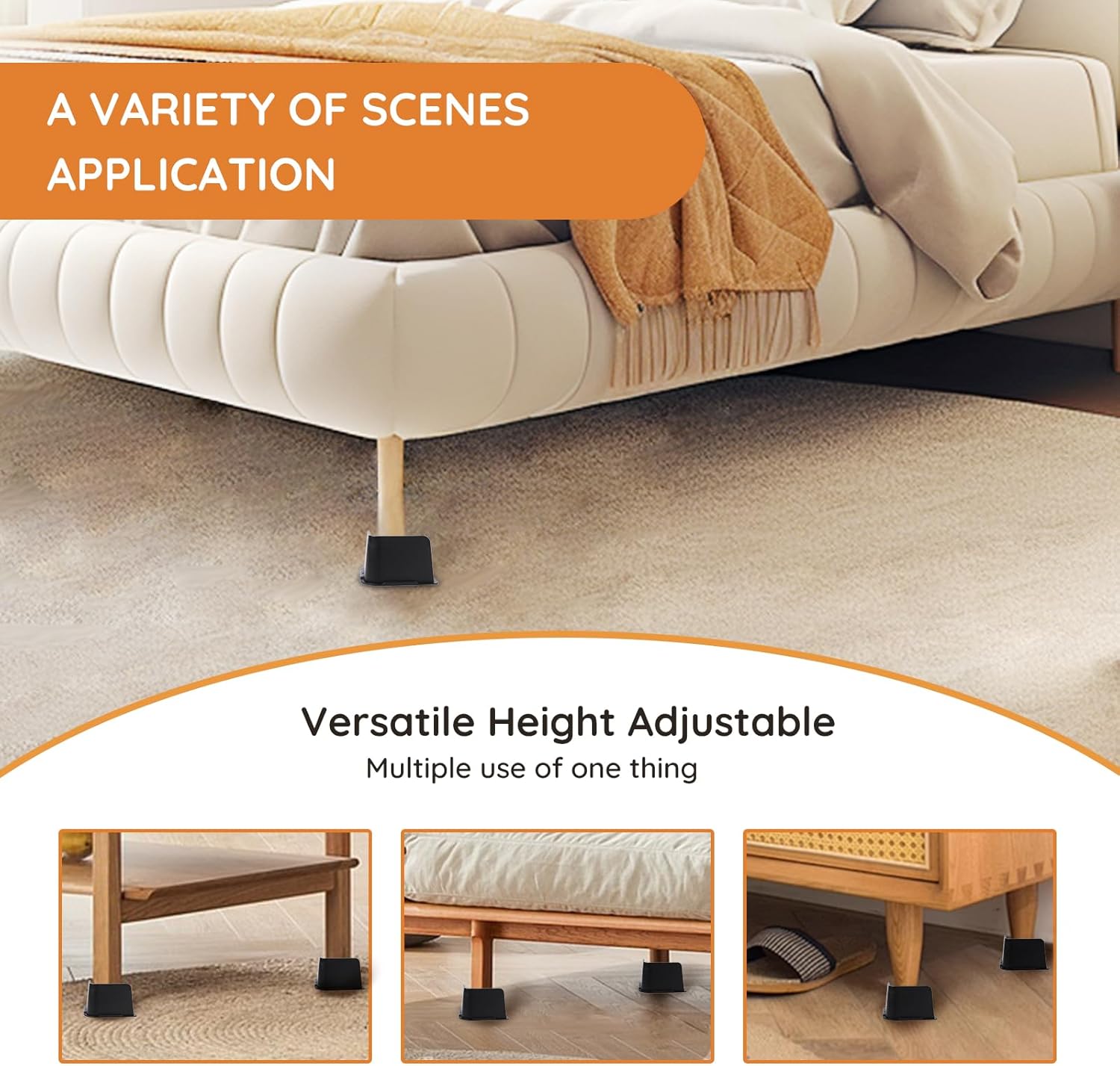Bed Risers, Oversized Furniture Risers, 3 inch Raise Blocks for Bed Couch Desk Sofa Table Lifts, Furniture Legs Lifters Support up to 6000 Lbs (Black, 8 Pack Set) - Image 8