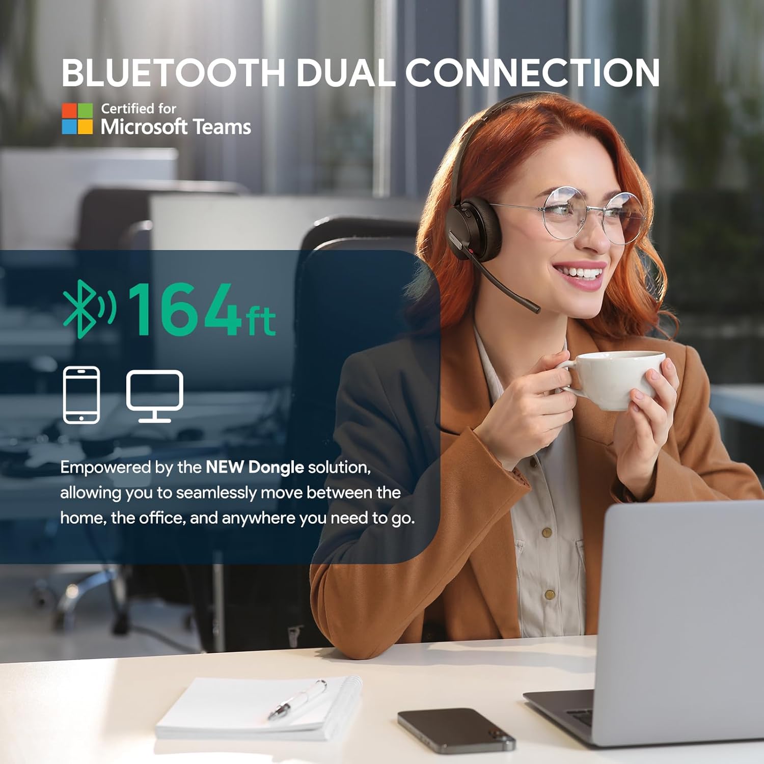Yealink BH70 UC Wireless Bluetooth Headset with Microphone for Work, up to 35h Talking Battery, Teams UC Compatible Headsets for Computer Mobile, 147g Lightweight Headphone for Open Office 50m Range - Image 10