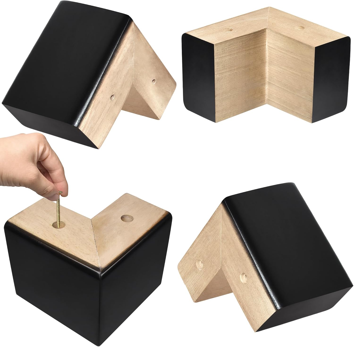 Bed Risers 4 inch L-Shaped Wood Furniture Risers Pack of 4 Black Sofa Legs for Couch Dresser Cabinet Bench Legs Extenders Furniture Lifters - Image 10