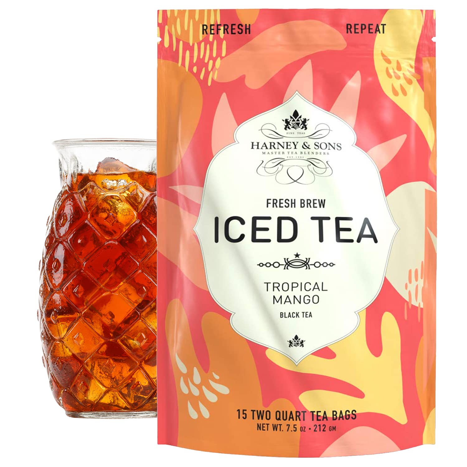 Harney & Sons Tropical Mango Fresh Brew Iced Tea Bags, 15ct, Each Bag brews 2 Quarts, Fresh Brew Refreshing Iced Tea, Juicy & Flavorful - Image 2