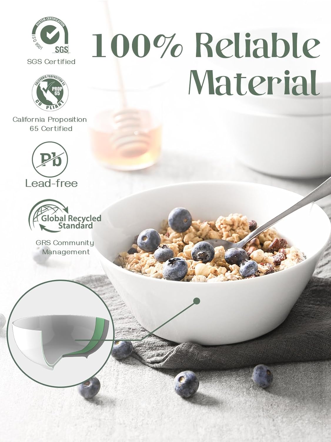 DOWAN 32 OZ Large Soup Bowls Set of 4 - White Ceramic Bowls for Kitchen, Deep Bowls for Cereal, Salad, Pasta, Fruits, Ramen, Dishwasher & Microwave Safe - Image 3