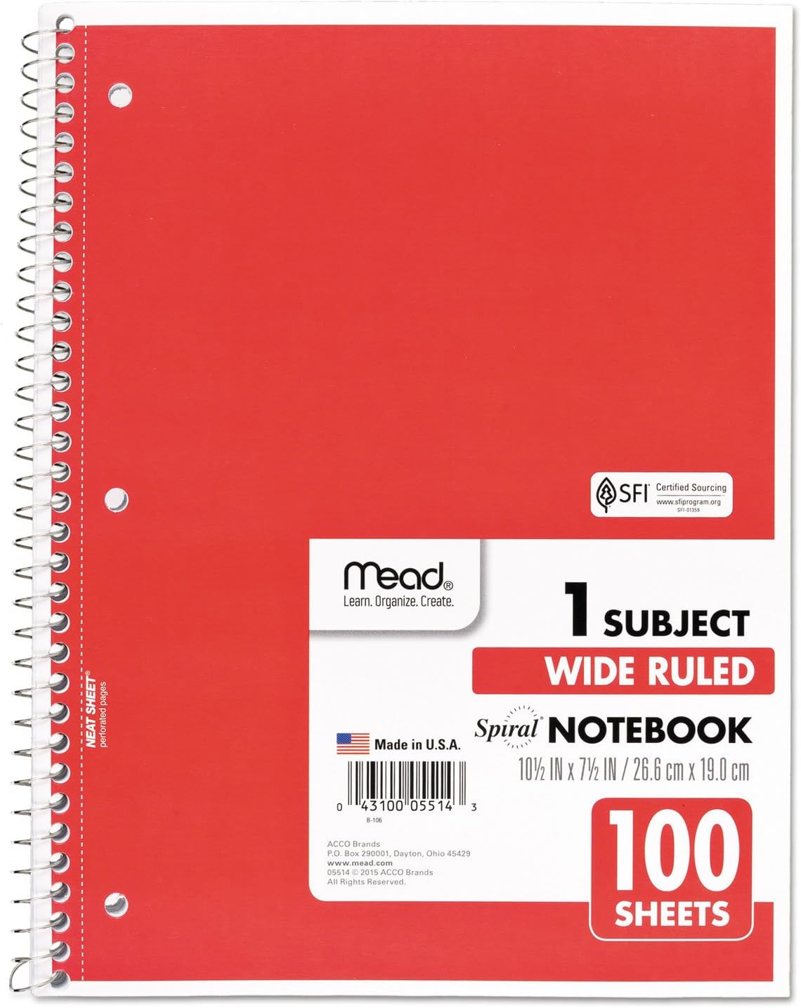 Mead Spiral Notebook, 1 Subject, Wide Ruled Paper, 100 Sheets, 10-1/2" x 8", Color Selected For You, 1 Count (05514) - Image 6