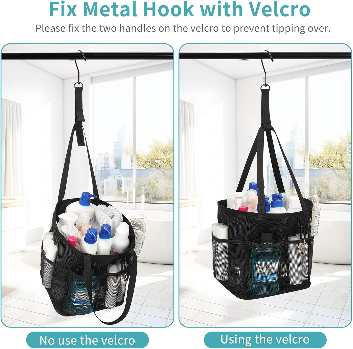 Mesh Shower Caddy Portable for College Dorm Room Essentials, Shower Tote Bag with Hanging Hook and Drawstring, Quick Dry Toiletry Bag with 6 Pockets for Bathroom, Swimming, Gym, Camping, Beach, Travel - Image 5