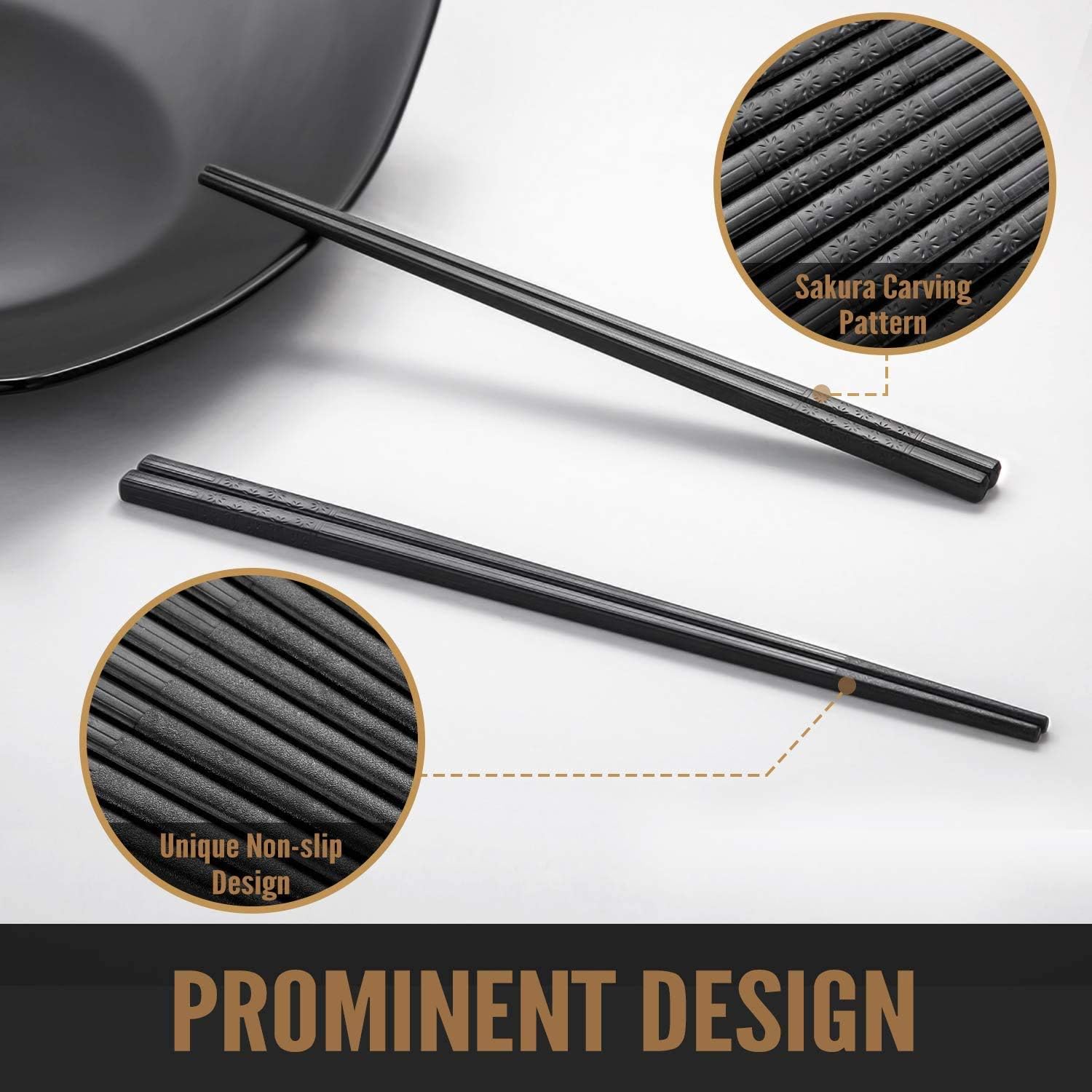 HIWARE 10 Pairs Fiberglass Chopsticks - Reusable Chopsticks Dishwasher Safe, 9 1/2 Inches - Black - Image 5