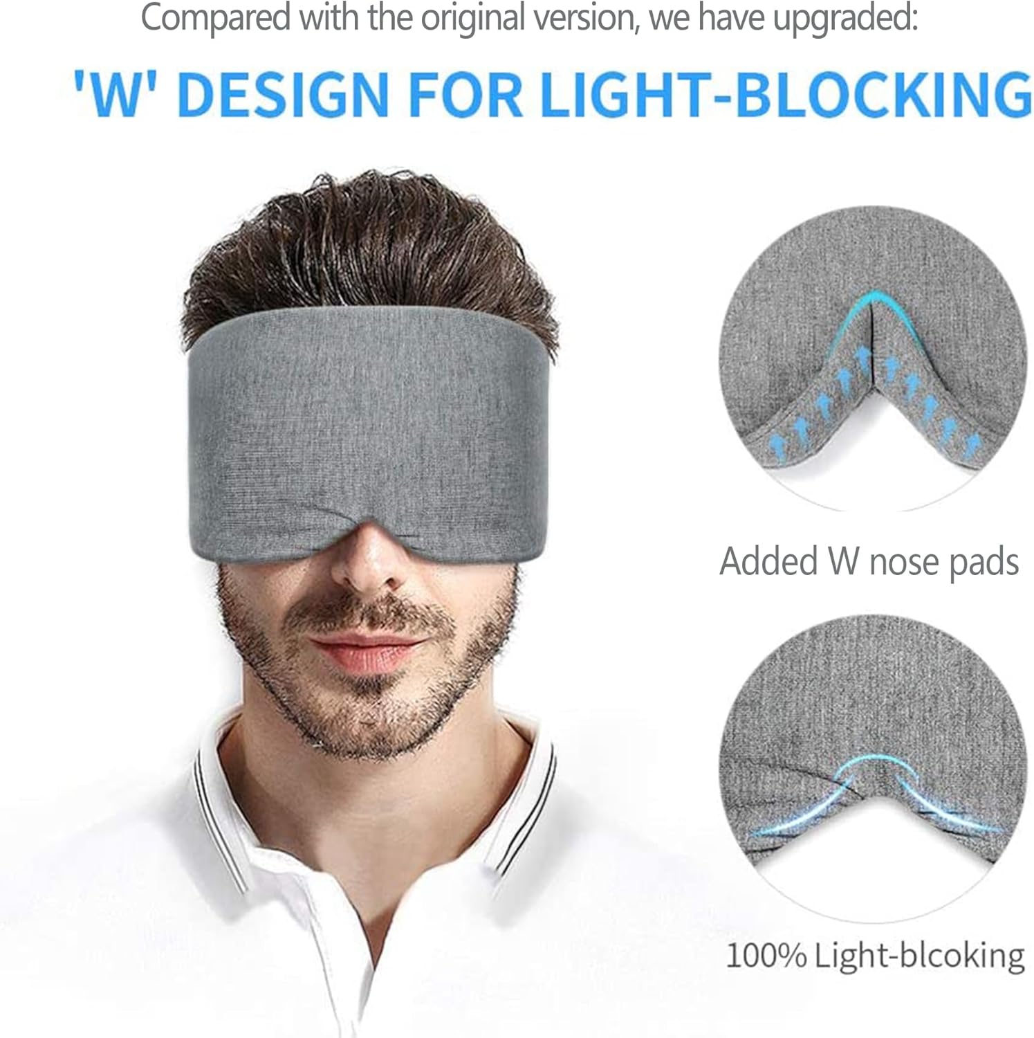FRESHME Cotton Sleep Eye Mask for Men - Upgrade Design Blackout Side Sleeper Eyes Cover for Night Sleeping, Large Size Wide Soft Travel Airplane Blindfold with Adjustable Velcro Strap for Work Nap - Image 2