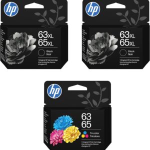 HP 63XL/65XL Black High-Yield Ink Cartridge – 2 Pack & 1 63/65 Tri-Color Ink Cartridge| Works AMP; DeskJet 1100, 2100, 2600, 3600; Envy 4500, 5000; OfficeJet 3800, 4600, 5200 Series|B7RT5AA