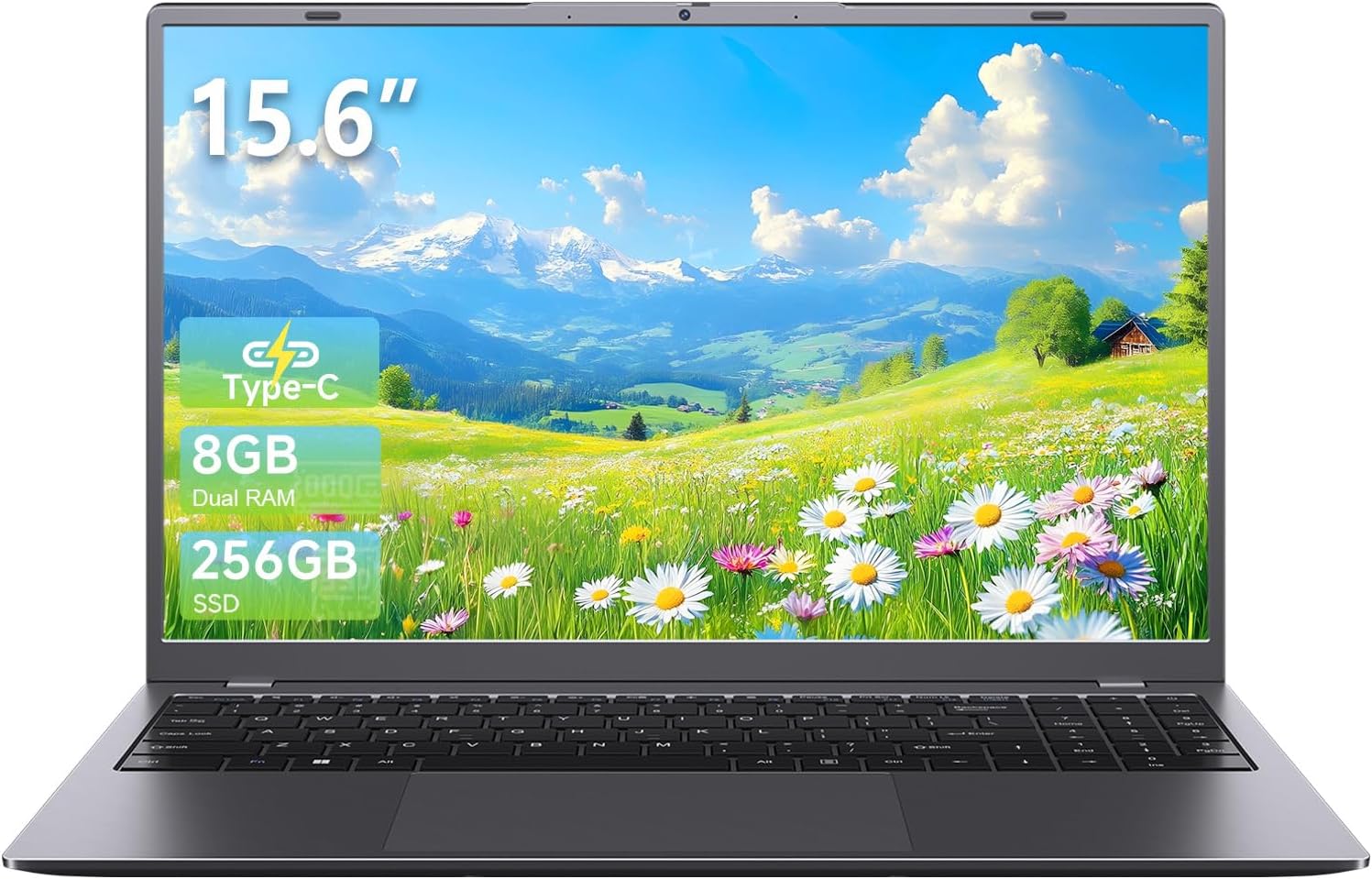15.6 Inch Laptop, 8GB RAM 256GB SSD Laptop Computer, FHD IPS Display, Pentium 6500Y up to 3.4GHz, Lightweight Student Laptop for School & Business, Quiet Fanless Design, USB-C, WiFi 5 - Image 2