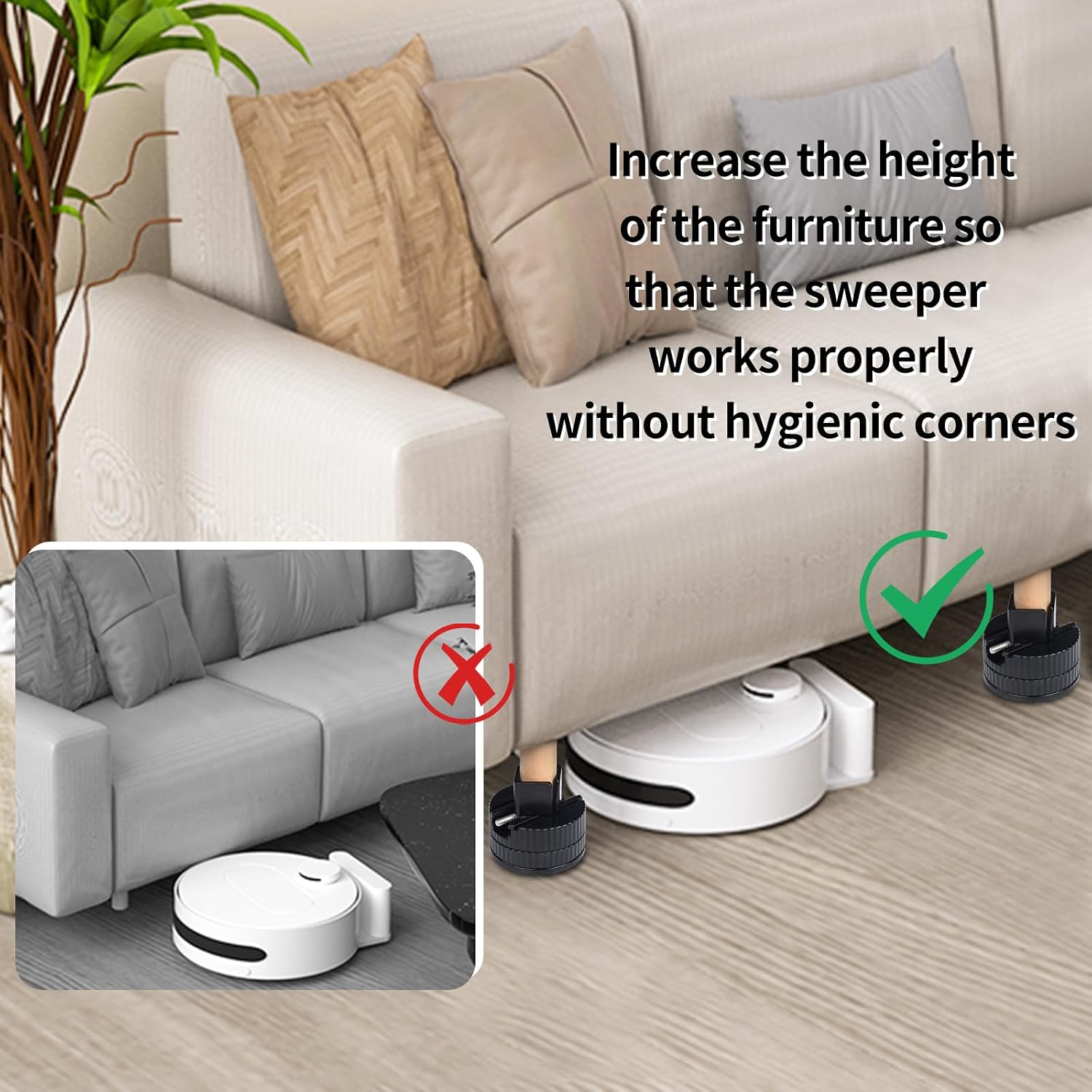Adjustable Bed Risers Furniture Risers-4 Pack with Screw Clamp Lift to 1.8IN-2.3IN Bed Risers, Fit Furniture's Square/Round Leg Diameter from 0.4IN-2.1IN(Black) - Image 7
