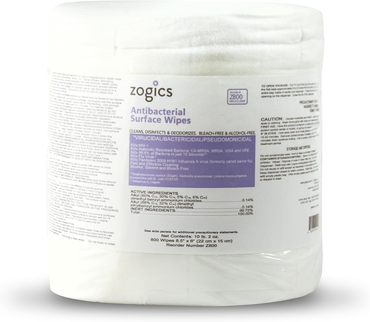 Zogics Antibacterial Wipes, EPA Registered Surface and Gym Equipment Disinfecting Wipes (800 Wipes) + Reusable Wipe Bucket Dispenser - Image 9