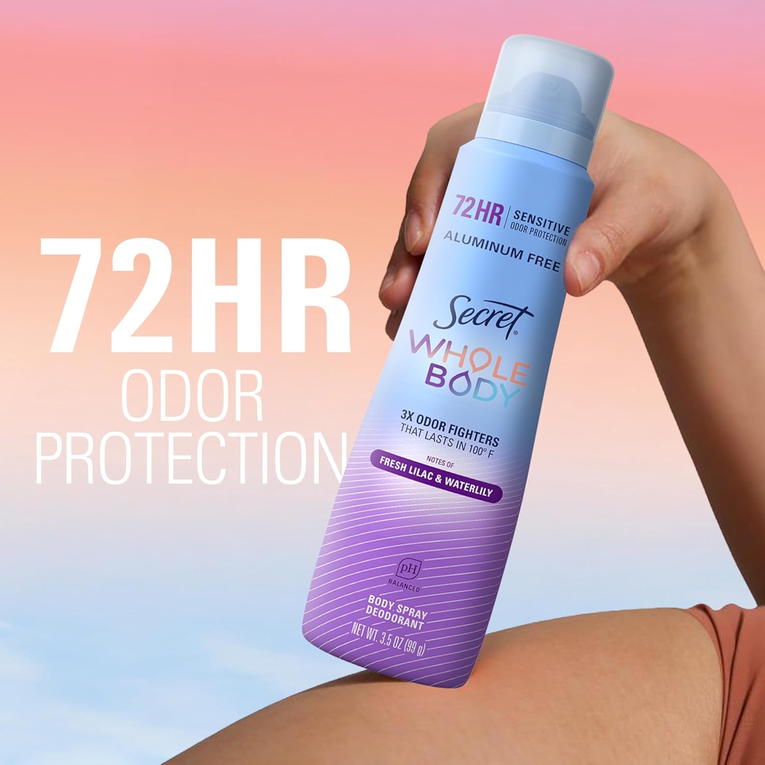 Secret Aluminum Free Whole Body Deodorant Spray for Women, 72hr Sensitive Freshness & Odor Defense, PH Balanced, Invisible Protection, Safe to Use Everywhere, Fresh Lilac & Waterlily Scent, 3.5 oz - Image 4