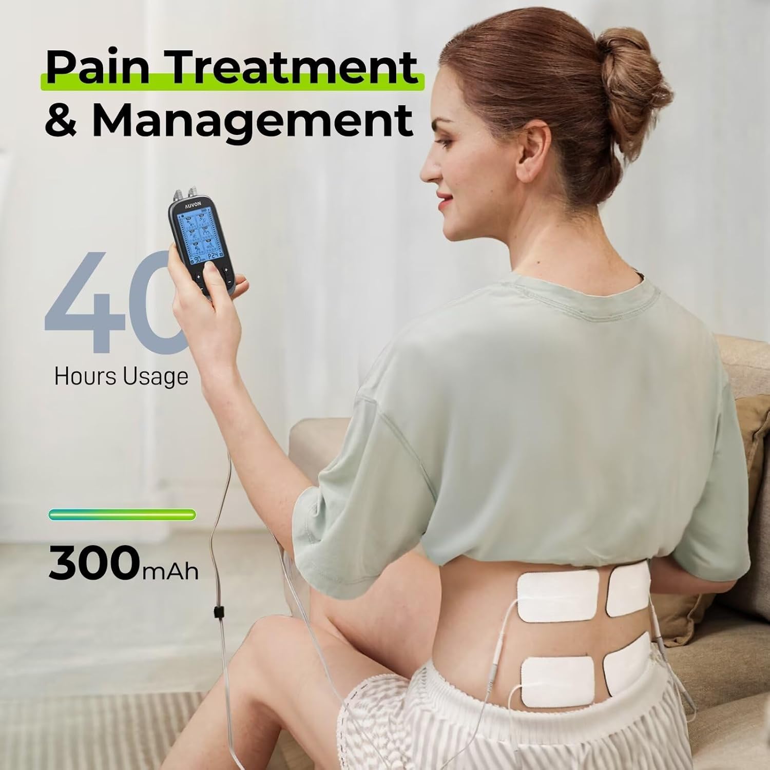 AUVON 3-in-1 TENS Unit Muscle Stimulator, EMS Massage Machine with 40 Intensities for Gradual Shoulder, Sciatica, Back Pain Relief, 24 Modes Rechargeable Electronic Pulse Massager with 12 TENS Pads - Image 6