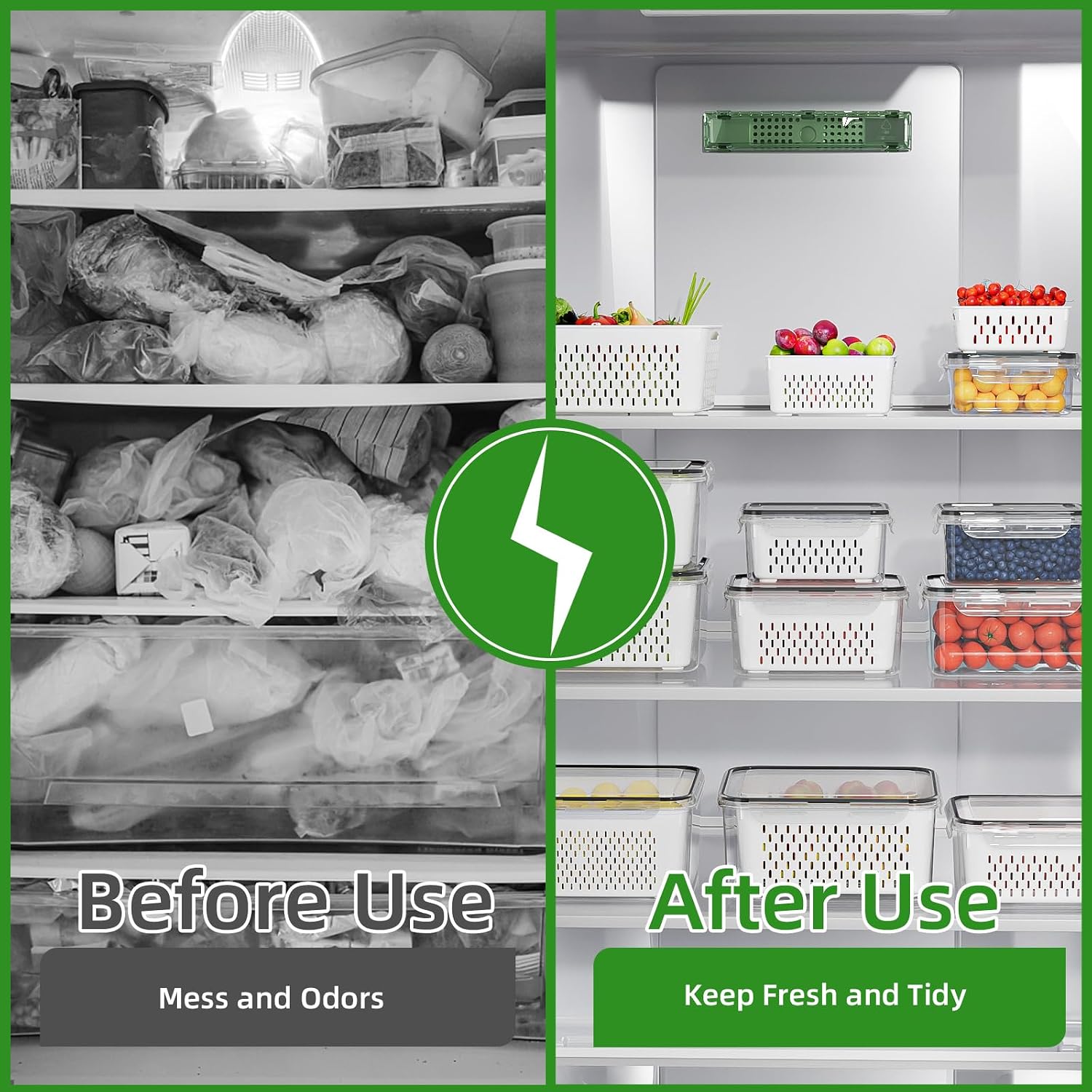 KEMETHY 5 Pack Fruit Storage Containers for Fridge with Removable Colanders - Food Storage Containers with Lids, BPA-Free Produce Containers Keep Fruits, Vegetables, Berry, Meat Fresh Longer - Image 7