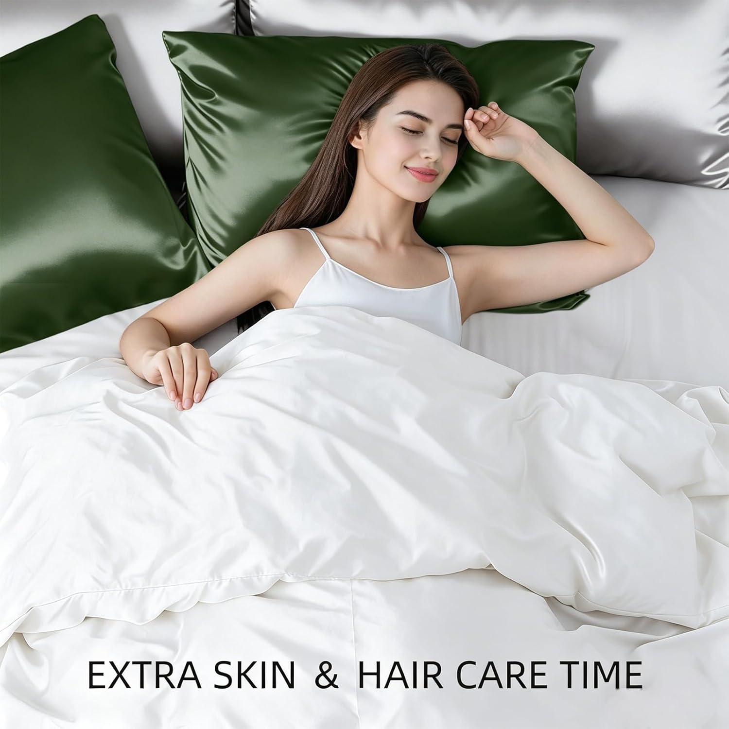 Silk Pillow Cases for Hair and Skin Mulberry Silk Pillowcase Soft Breathable Smooth Both Sided Natural Silk Pillow Cases with Zipper Beauty Sleep1 Pack for Gift(Standard,Green) - Image 3