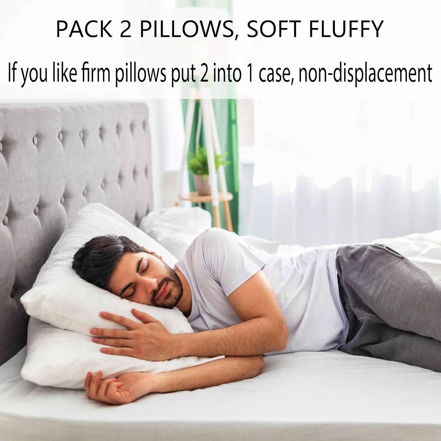 Acteb Ultra Thin Flat Soft Bed Pillows Standard Size Set of 2 Pack for Sleeping 20"x26", Hypoallergenic Skin Friendly Machine Washable - Image 6