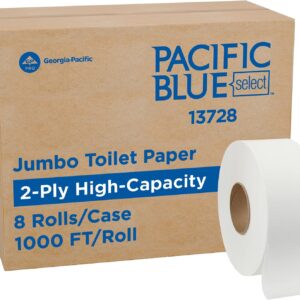 Pacific Blue Select by Georgia-Pacific PRO Jumbo Jr 2-Ply High-Capacity Toilet Paper, White, 1000 Feet Per Roll, 8 Toilet Tissue Rolls Per Case, 13728