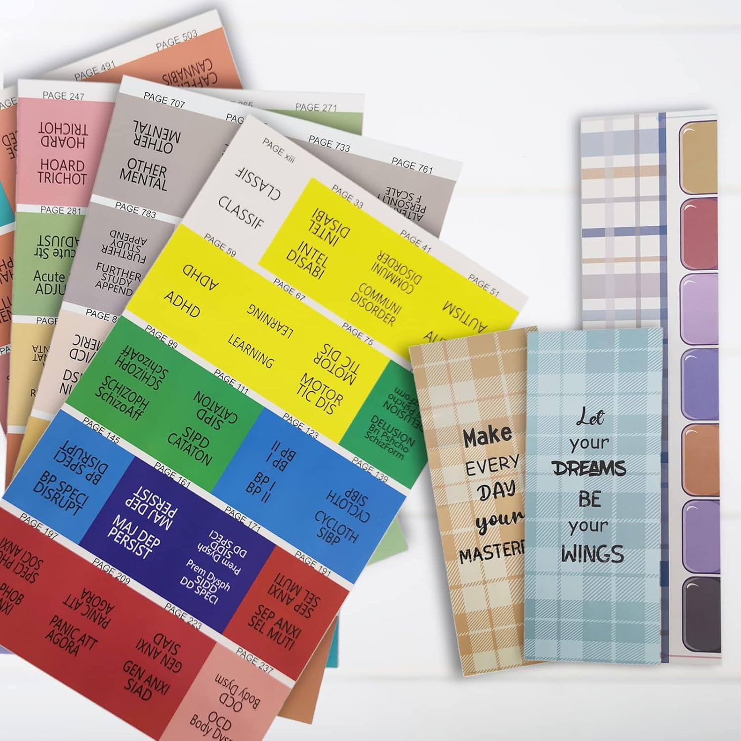 Index Tabs for DSM-5, Color-Coded DSM-5 Tabs, Laminated for Protection, 80 Tab in Total, 11 Blank Tabs, with Alignment Guide and Bookmark, Easy to Apply and Remove - Image 7