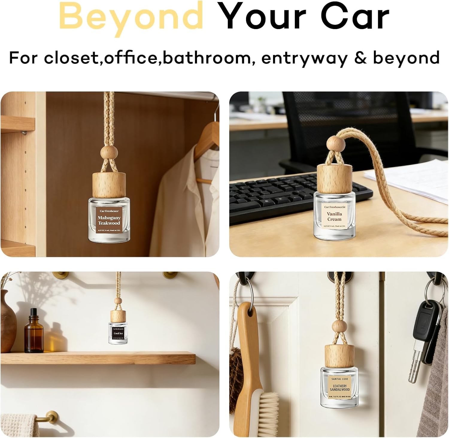 C Classy Car Air Freshener Hanging 2 Pack, Mahogany Teakwood Essential Oil Diffuser, Cute Glass Bottle, Long-Lasting Fragrance Car Accessories for Women & Men, Made in USA - Image 4