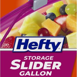Hefty Slider Gallon Storage Bags, 66 Count, Gallon Size Slider Storage Bags for Storing Food, Bulk Snacks, Travel Toiletries, First Aid Kits, and More, Writable Label, Secure Zip and Click Closure