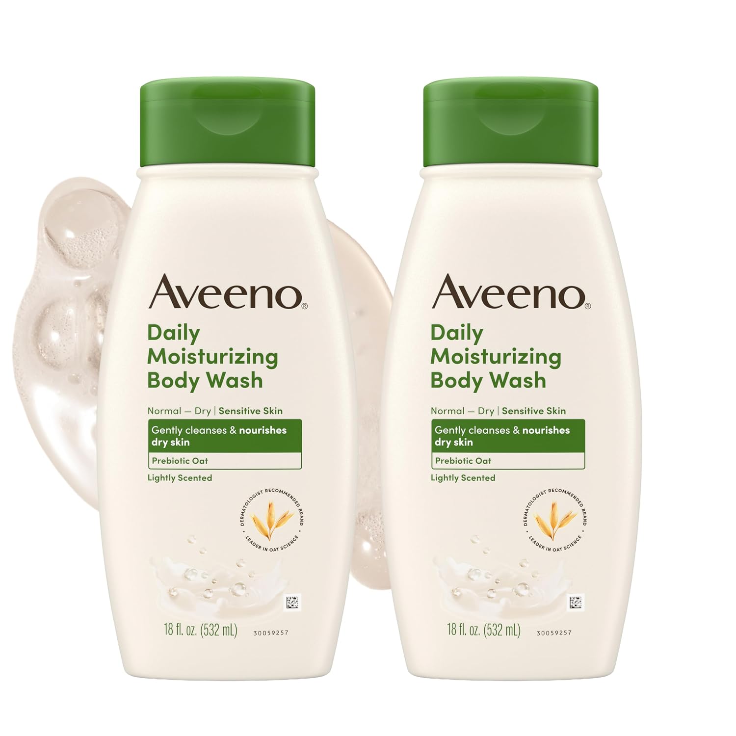 Aveeno Daily Moisturizing Body Wash Cleanser & Shaving Gel for Men & Women, Clean-Rinsing for Softer & Smoother Skin, Gentle & Lightly Scented, 18 fl. Oz, Pack of 2 - Image 2