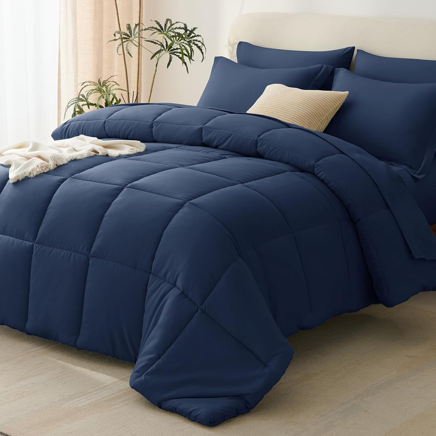 CozyLux Queen Comforter Set Navy Blue - 7 Pieces Bed in a Bag Queen, Oeko-Tex Certified Bedding Set, All Season Soft Bed Set with Down Alternative Comforter, Sheets, Pillowcases & Shams - Image 2