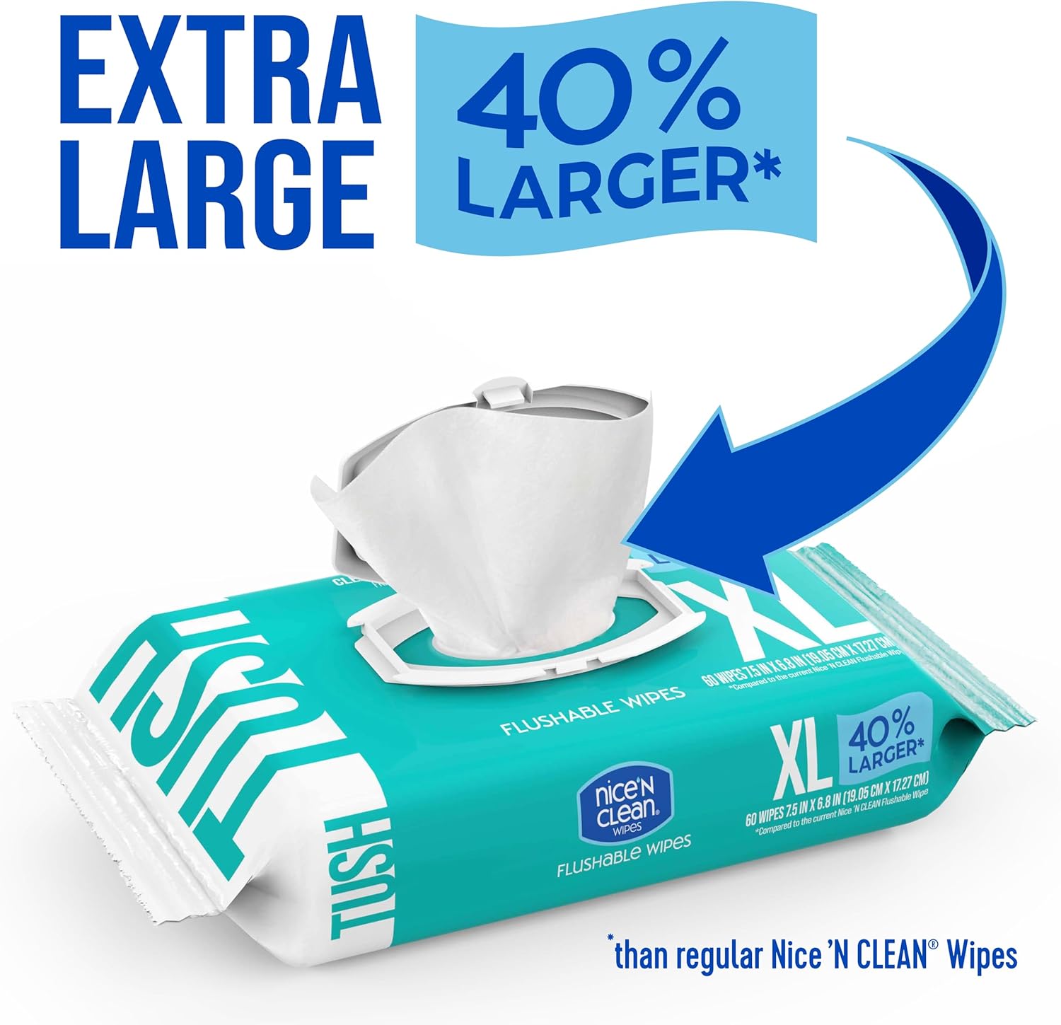 Nice 'N CLEAN Extra Large Flushable Wipes | 40% Larger Wipes | 6.8" x 7.5" Unscented XL Adult Wet Wipes | Septic and Sewer Safe | Fragrance Free, Hypoallergenic, Plant Based | 180 Butt Wipes - Image 3