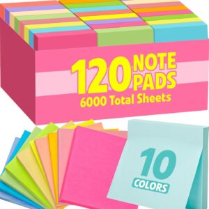 120 Pads Sticky Notes 3×3, Self-Stick Pads Bulk Bright Colors, School Supplies, Office Products, 50 Sheet/Pad