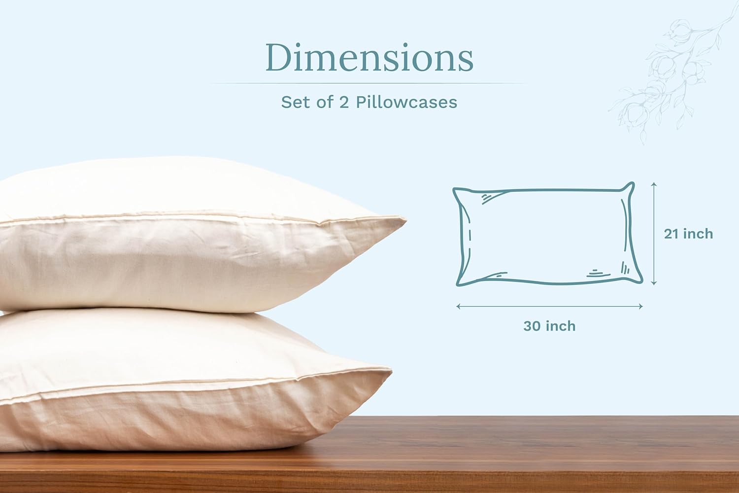 Organic Cotton Standard Size Pillowcases - Off-White, GOTS Certified, 400 Thread Count, 21"x30", Unbleached, Dye-Free All Natural 100% Cotton Pillow Cases (Off-White, Standard Size - Set of 2) - Image 5