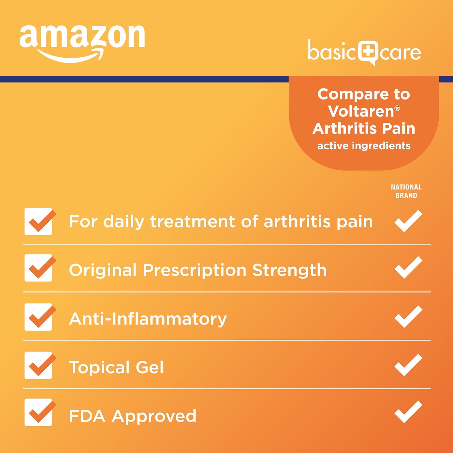 Amazon Basic Care Diclofenac Sodium Topical Gel, 1% (NSAID), Arthritis Pain Reliever for Hand, Wrist, Elbow, Foot, Ankle and Knee Pain Relief, 5.29 oz (150 grams) (Packaging may vary) - Image 3