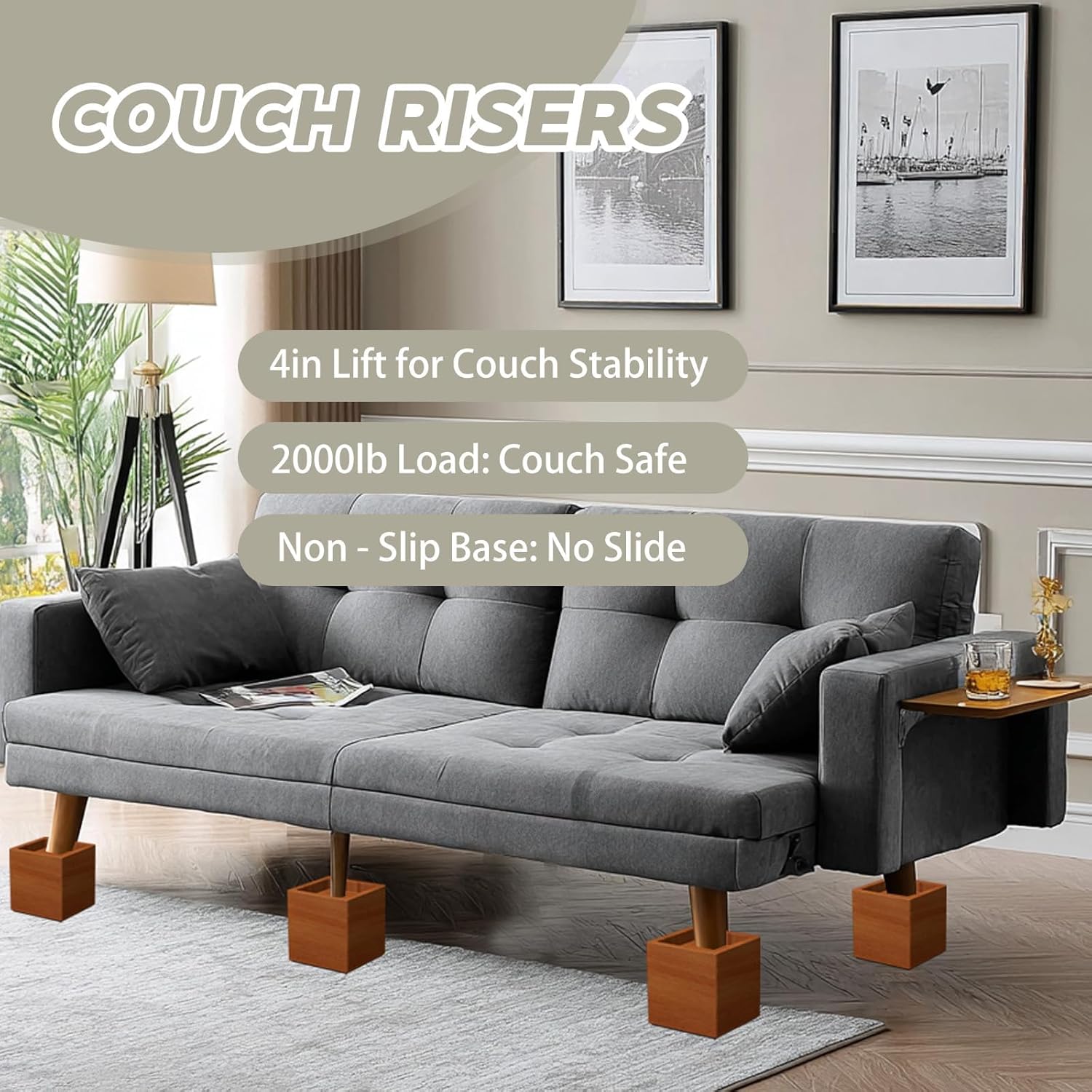 4-Inch Solid Pine Furniture Risers – 2000LBS Capacity, Tool-Free Install, Natural Wood Design for Beds, Sofas & Desks (4 Inch) - Image 7