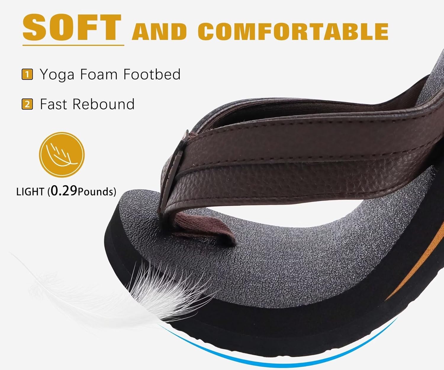 KuaiLu Men's Yoga Mat Leather Flip Flops with Arch Support Comfortable Cushion Walking Thong Sandals Slip On Indoor Outdoor - Image 4