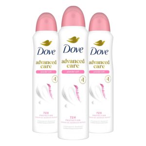 Dove Advanced Care Antiperspirant Deodorant Spray Powder Soft 3 Count to help skin barrier repair after shaving 72 hour antiperspirant deodorant for soft underarms with boosted ceramide levels 3.8 oz