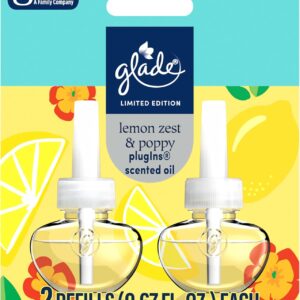 Glade PlugIns Refills Air Freshener, Lemon Zest & Poppy, Scented and Essential Oils for Home and Bathroom, 1.34 Fl Oz, 2 Count