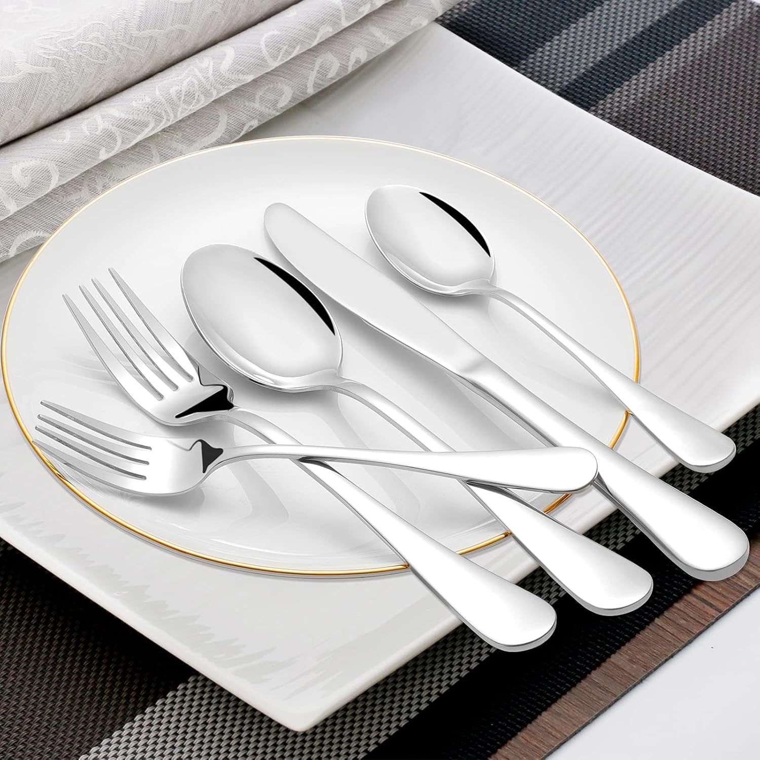 NICE KITCHEN Silverware Set, 40 Piece Stainless Steel Cutlery Sets for 8, Heavy Duty Flatware, Mirror Polished Forks Spoons and Knives Set, Reusable Utensils for Home Kitchen, Dishwasher Safe - Image 8