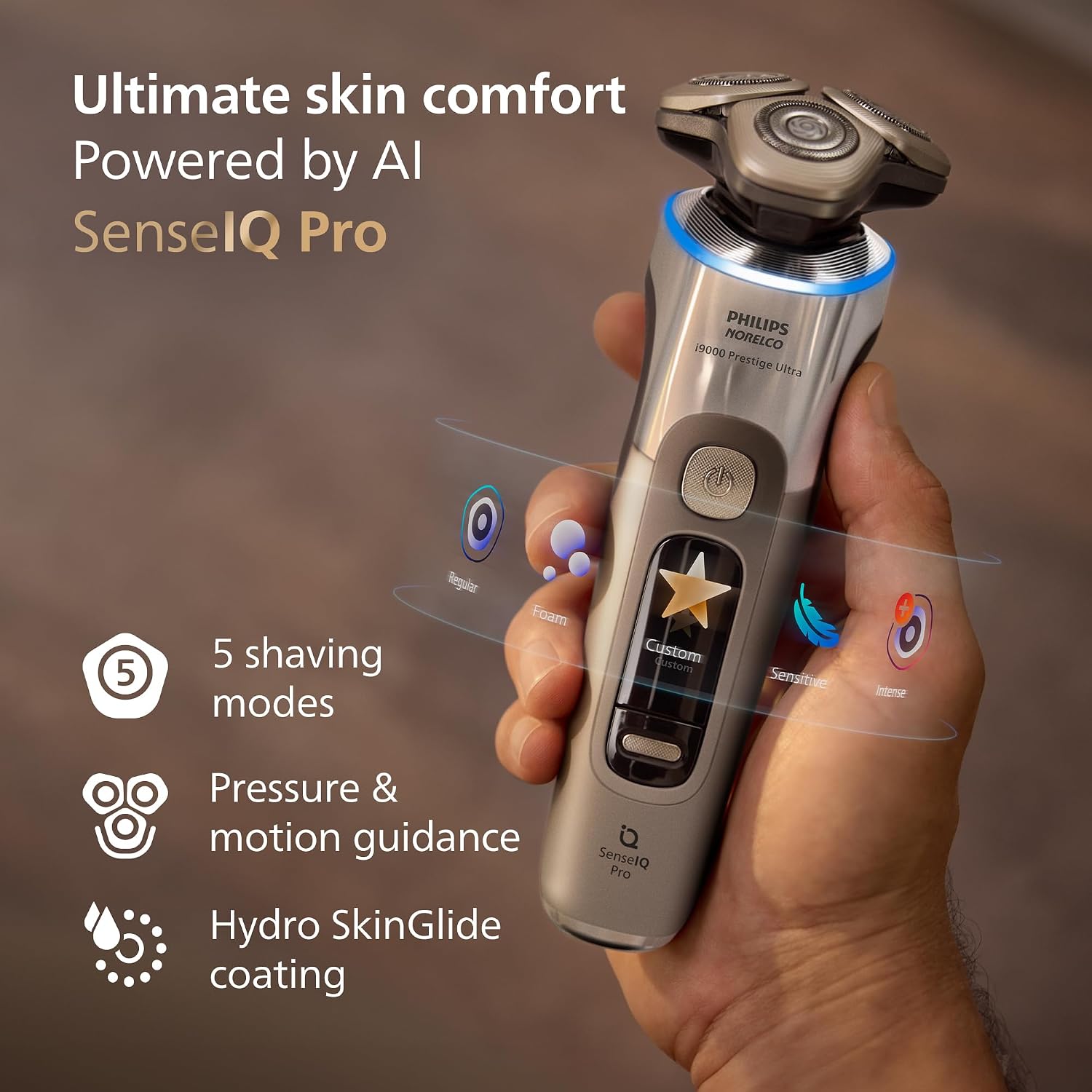Philips Norelco Shaver i9000 Prestige Ultra, Wet & Dry Electric Shaver, White Gold, SenseIQ Pro Technology, Triple Lift & Cut System, 360 Rotating NanoTech Precision Blades, Beard Styler, XP9403/88 - Image 7