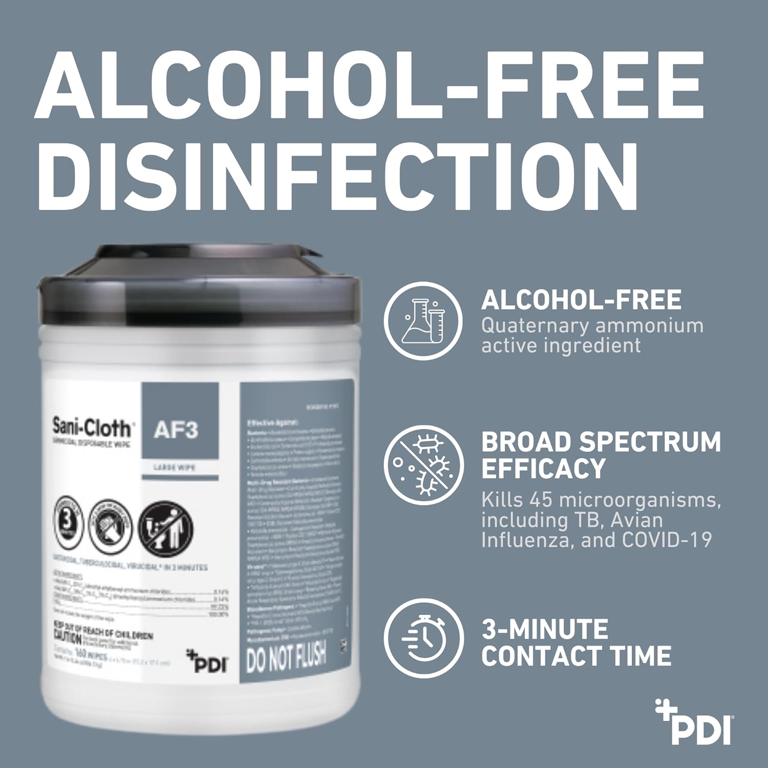 Sani-Cloth AF3, Surface Disinfecting Wipes, Fragrance Free, Alcohol-Free, Large Canister, 160 Wipes - Image 2