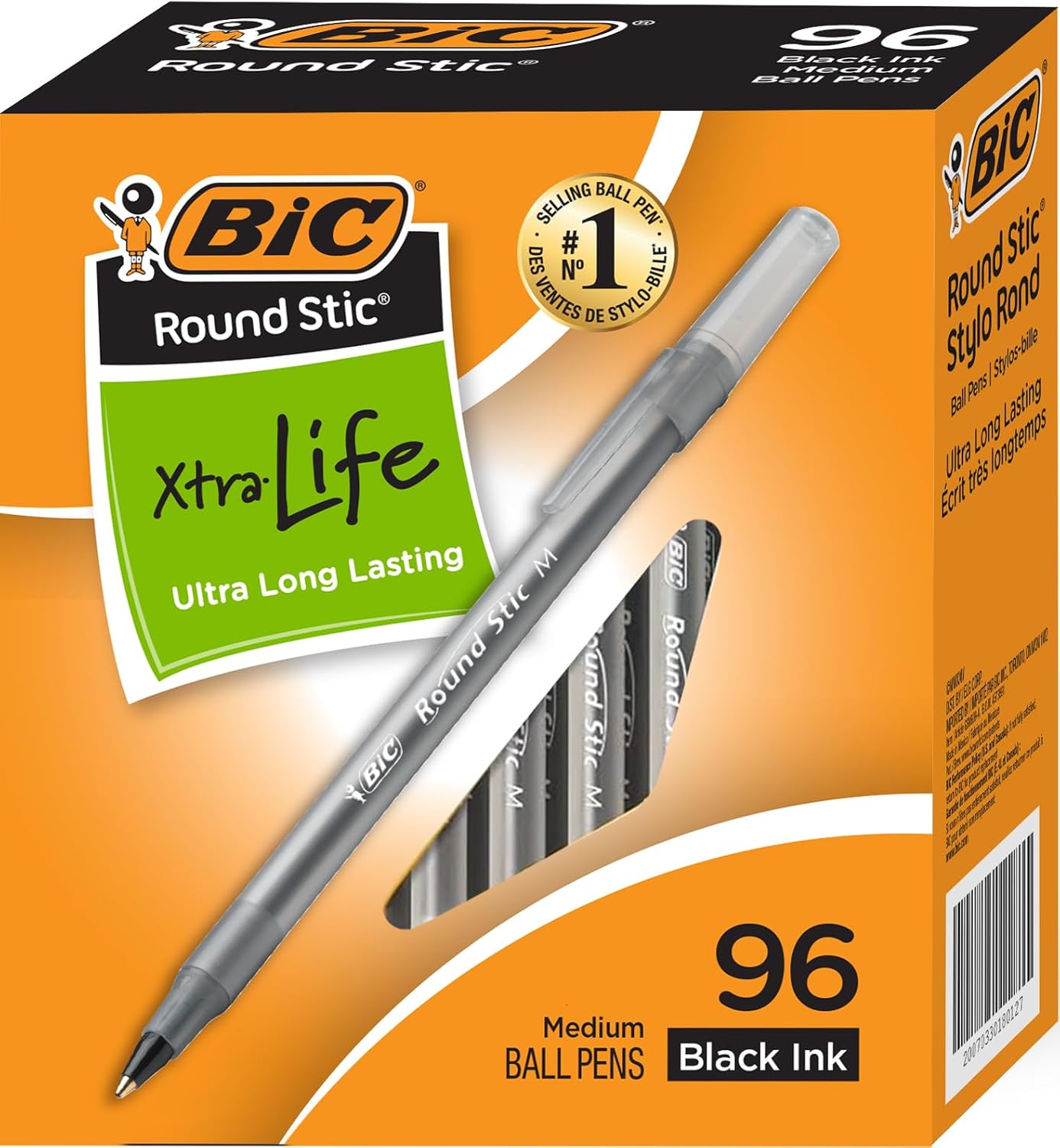BIC Round Stic Xtra Life Ballpoint Pens - Medium Point 1.0mm, Ultra Long Lasting and Consistent Ink Flow, Pack of 96 Black Pens - Image 2
