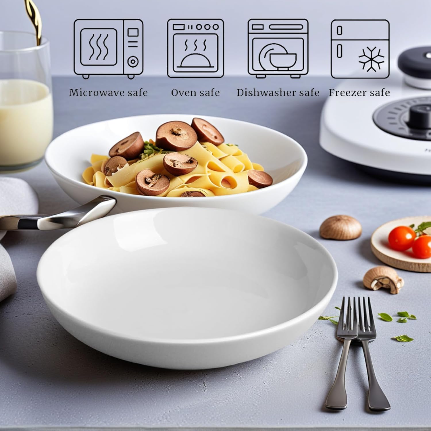 DeeCoo 7 Pack Porcelain Pasta Bowls Ceramic , Large Serving Bowl, Wide and Shallow, Set 8.3 Inch - 30 Ounce - for Pasta, Salad, Cereal, Soup & Microwave & Dishwasher Safe - Image 7