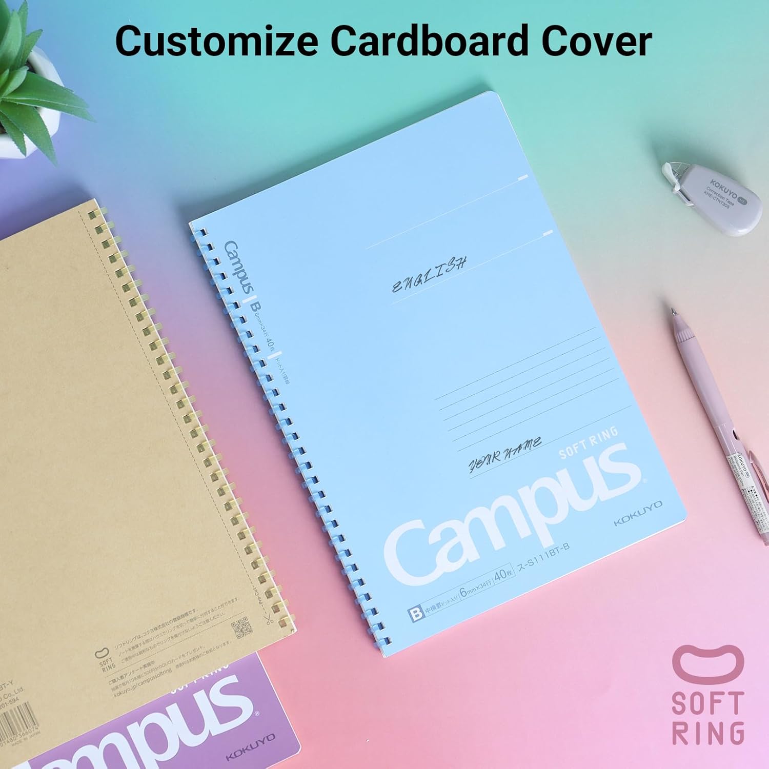 KOKUYO Spiral Lined Notebook, 5 Pack 10'' x 7'' Pastel Journal B5 Campus Soft Ring Notebooks with Dot 6 mm Ruled, 40 Sheets, 1 Subject Notebook, Note Taking for School (SU-S111BT) - Image 6