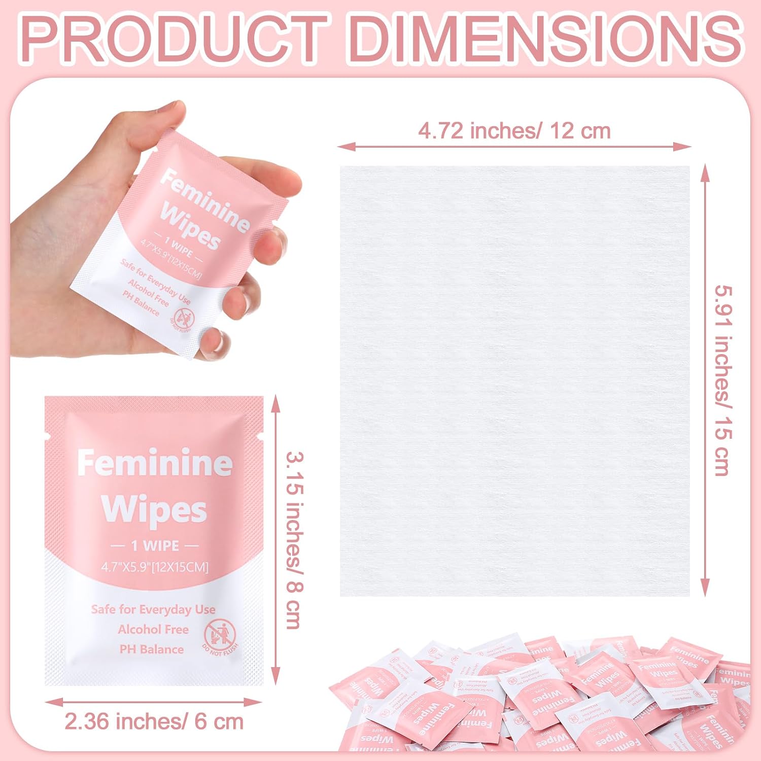 300 Pieces Bulk Feminine Wipes Individually Wrapped Travel Size Women Unscented Intimate Period Cleansing Wipes Deodorant Feminine Products Care Kits Private Parts Ph Balanced(Pink) - Image 3