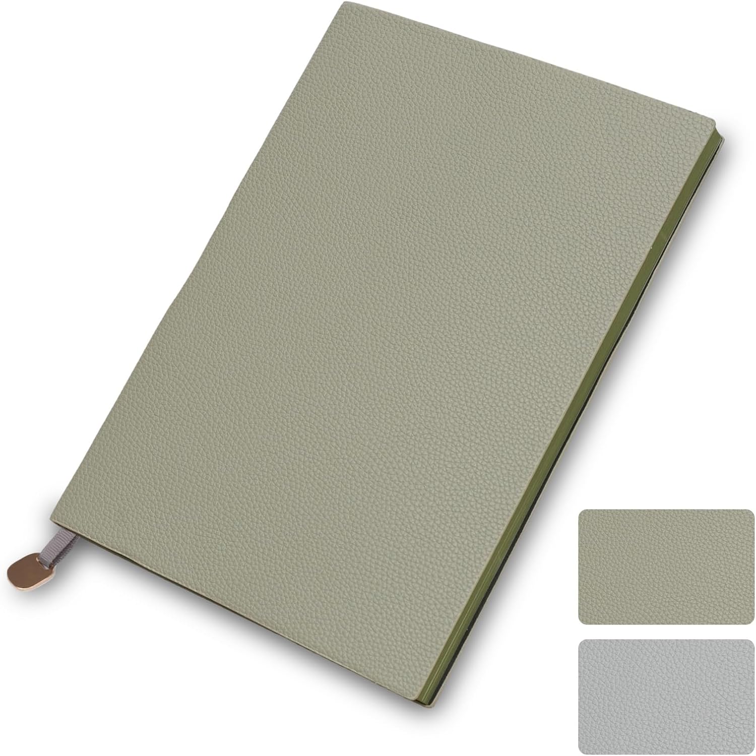Picoway Sage Green 7x10 Inch Large B5 Softcover Notebook, 200 Pages 100gsm Thick No Bleed Journal with Colored Edges & Metal Pendant Bookmark, Premium PU Leather Aesthetic Desk Notebook for Women