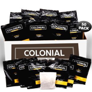 Colonial Coffee Roasters In-Room Hotel Ground Coffee Filter Portion Packs, Dark Roast, 0.50 Ounce (Pack of 50), Use with 4-Cup Drip Coffee Machine