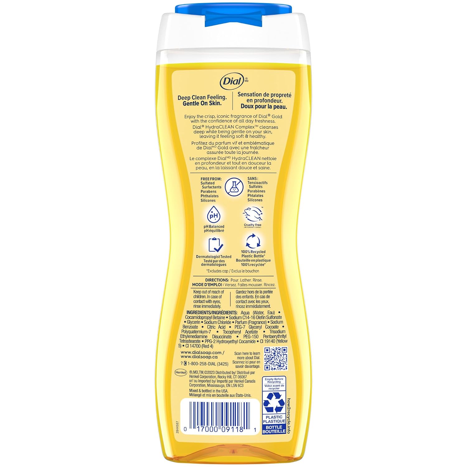 Dial Body Wash, Hydraclean Complex & Vitamin E, Gentle, Leaves Skin Feeling Nourished, Dermatologist-Tested, No Parabens & Sulfates, Advanced Clean, Gold, 16 Fl Oz, (Pack of 4) - Image 7