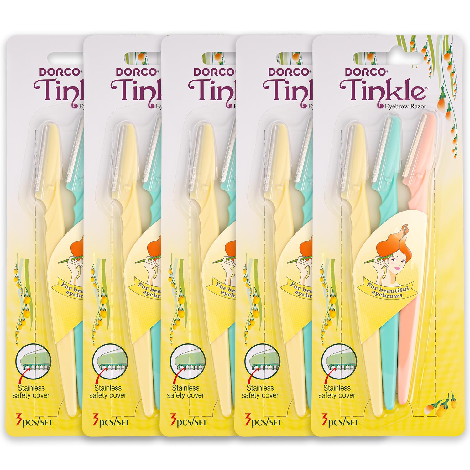 Tinkle Dermaplaning Tool 15ct, Dermaplane Razor for Women, Safe and Easy Peach Fuzz Remover, Eyebrow Trimmer with Protective Cover (5 Packs of 3) - Image 2