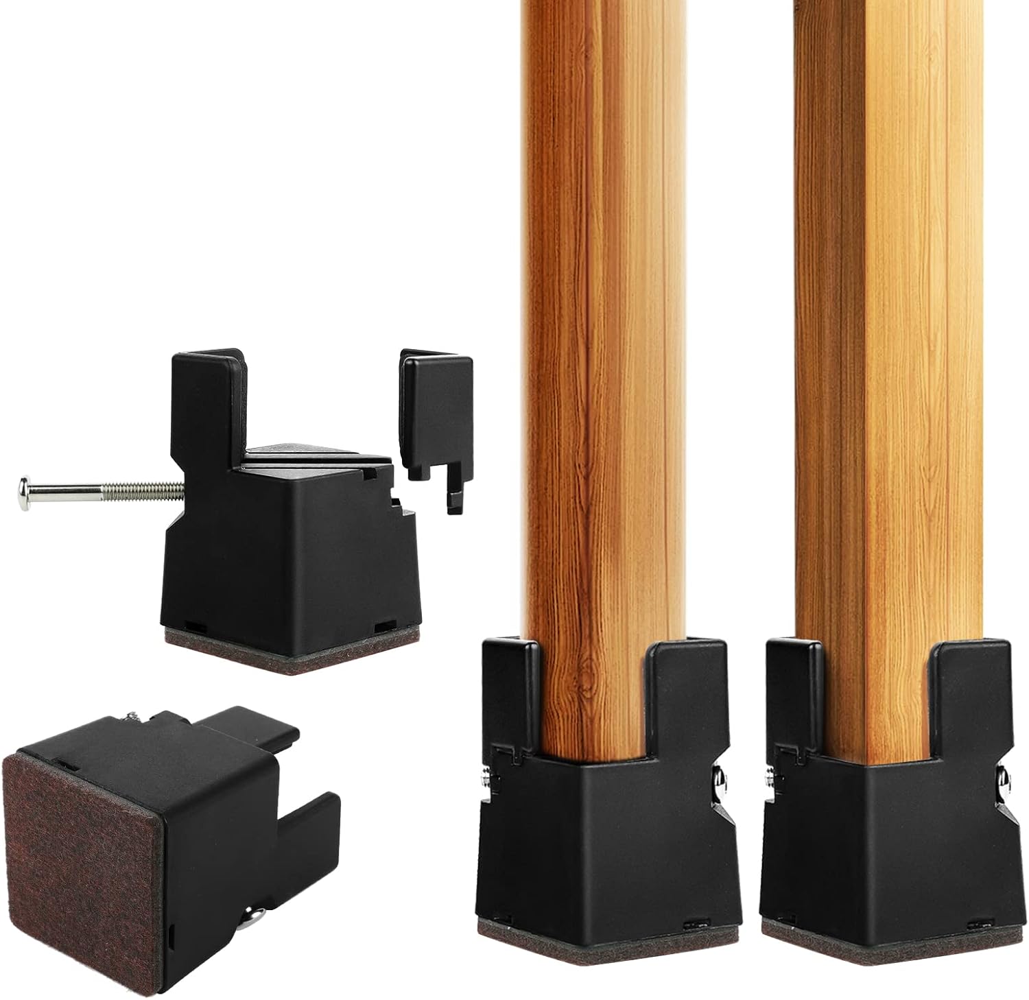 4 PCS Adjustable Bed Risers 2 Inch, Black Chair Risers with Screw Clamp, Heavy Duty Sofa Tables Furniture Risers Fit for Square/Round Furniture Leg Diameters 0.8-1.6 inch, Supports 400 Lbs - Image 2