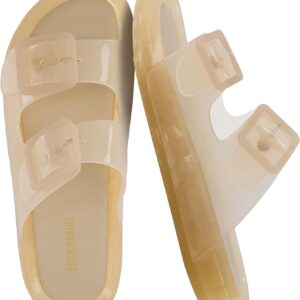 CUSHIONAIRE Pool Slides for Women Waterproof Double Buckle Adjustable Slip-On Womens Sandals for Beach Shower Casual Wear